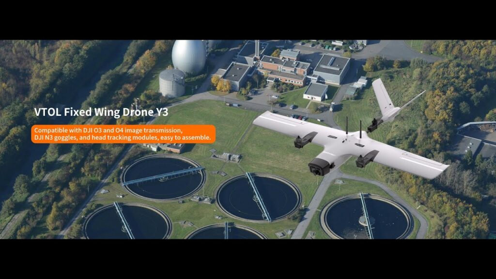 Seboar Y3 fixed wing VTOL drone flying over a survey area